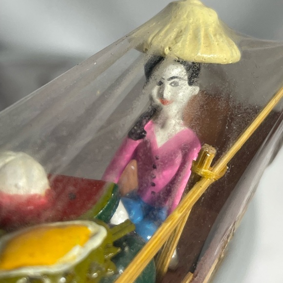 Mini Floating Market Boat Figurines w/ Fruit & Sellers – Set of 2, 7” Long Thai - Picture 9 of 9